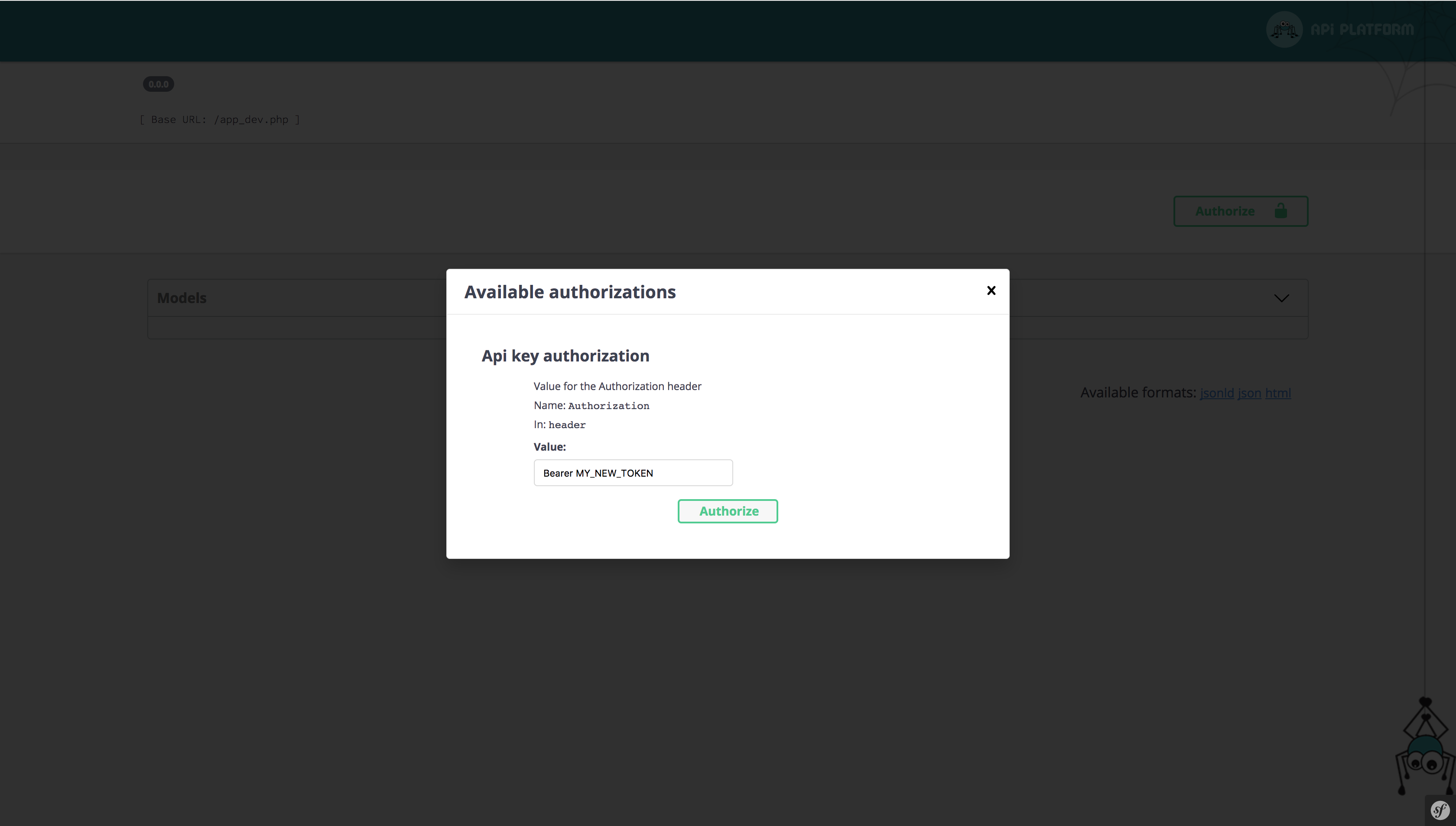 Screenshot of API Platform with the configuration API Key
