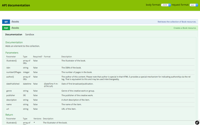 Screenshot of API Platform integrated with NelmioApiDocBundle