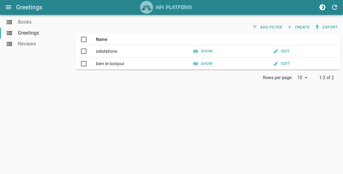 Basic admin with the Greetings resource